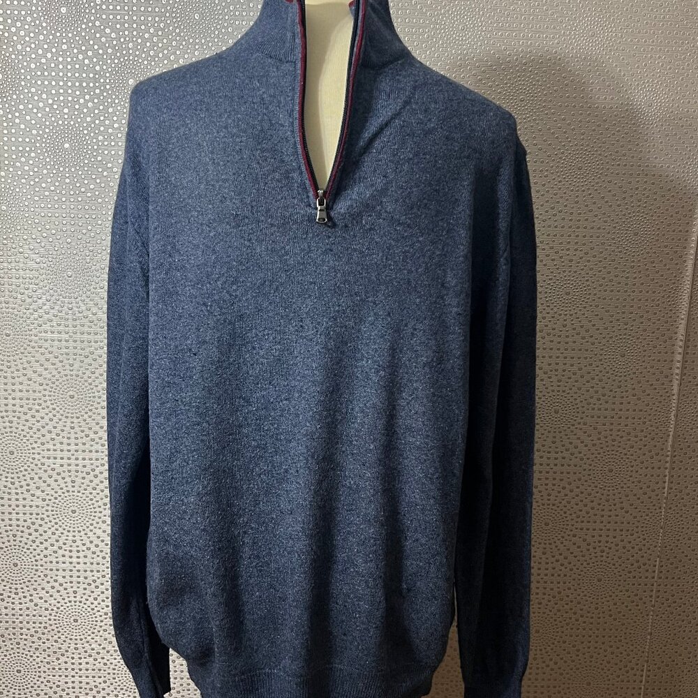 Unbranded Mens Blue Mock Neck 1/4 Zip Long Sleeve Wool Pullover Sweater
